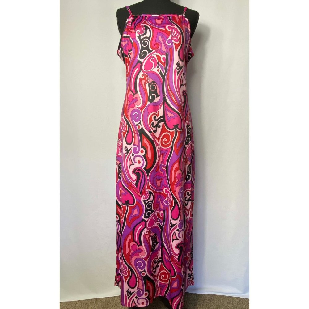 No Boundaries Retro Pink and Purple Slip Over Maxi Dress with Straps Juniors LG
